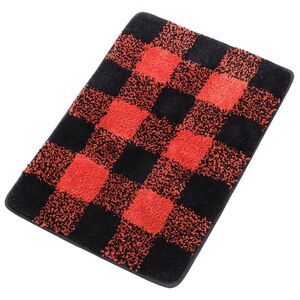 Microfiber Plaid Bathroom Rugs Mat Machine Washable 17"x24" Black & Red